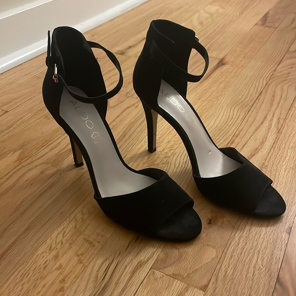Aldo black ankle strap heels